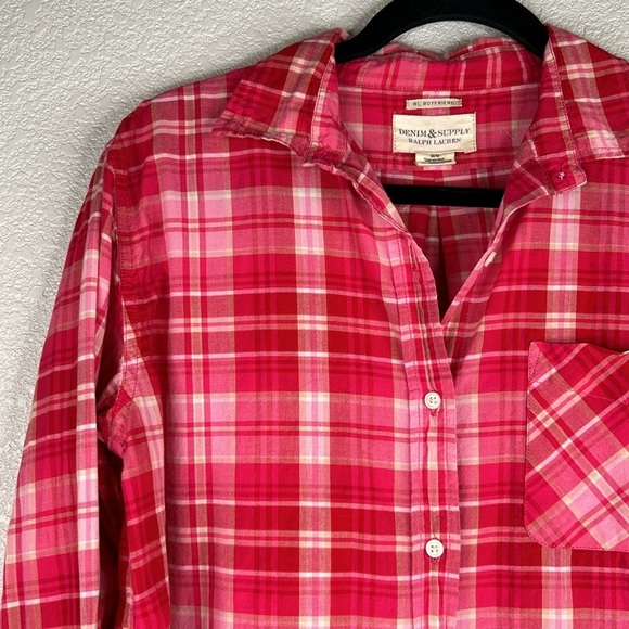 Ralph Lauren Denim & Supply Pink & White Plaid Long Sleeve Button Down Top Sz M - Picture 2 of 5